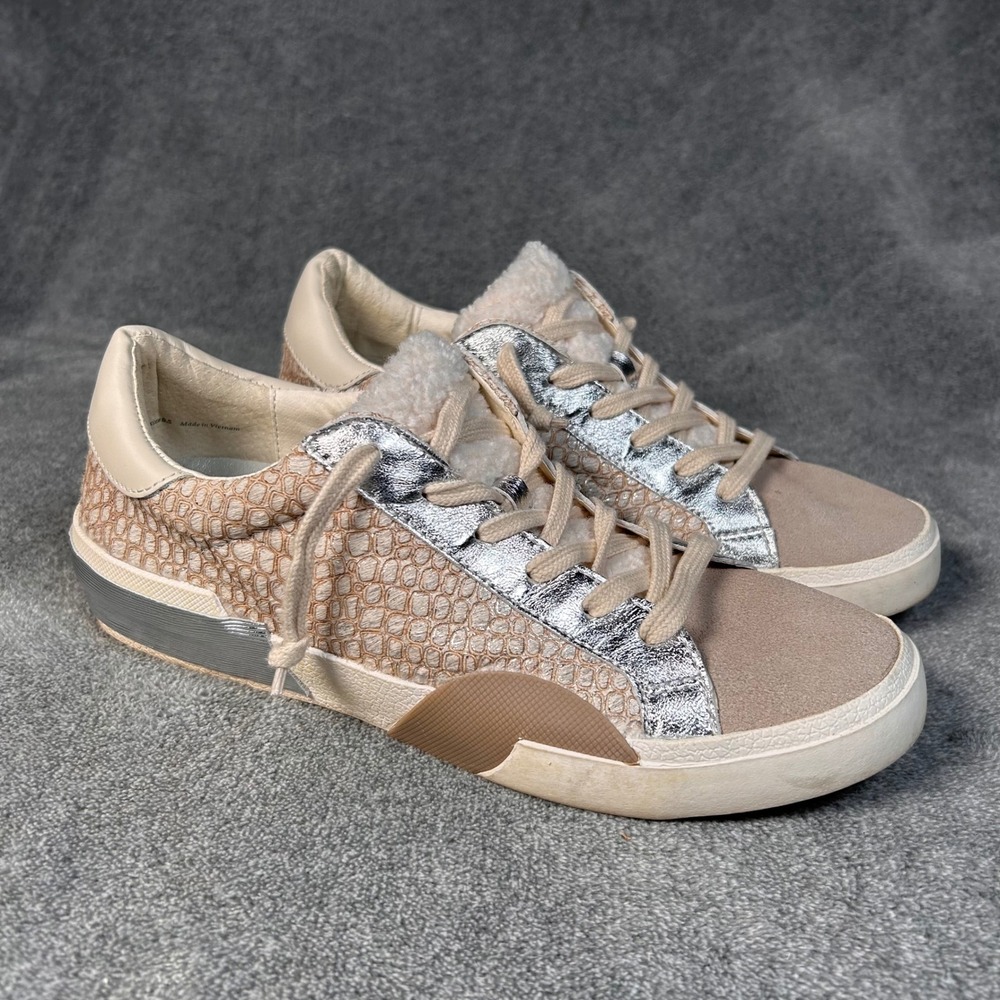 Dolce Vita Zina Sneakers Calf Hair Faux Croc Sherpa Women's 8.5 Beige